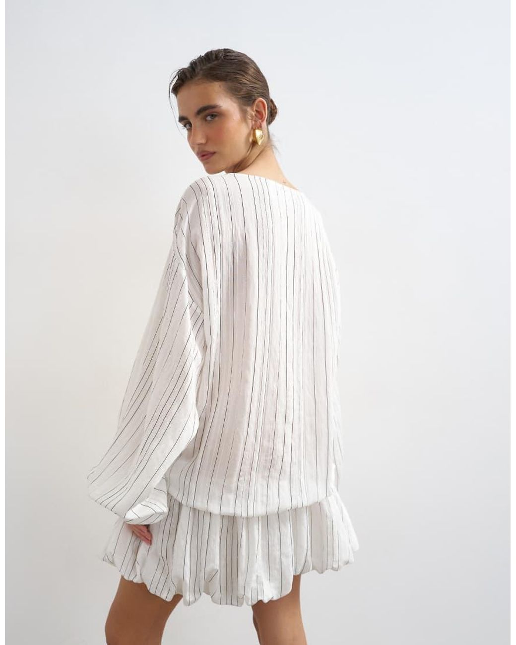 TOPSHOP White Long Sleeve Blouson Mini Dress