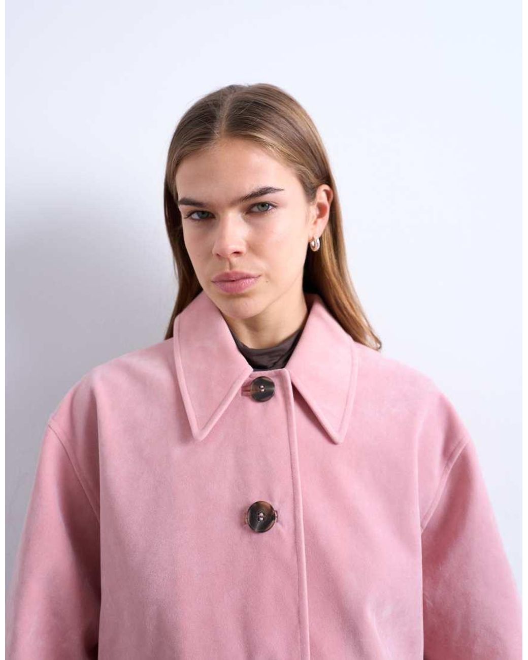 TOPSHOP Pink Faux Suede Patch Pocket Boxy Jacket