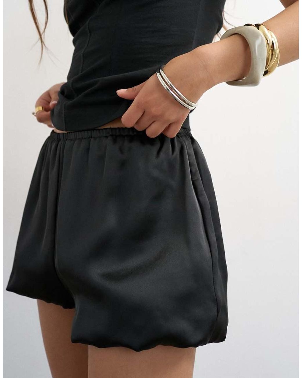 TOPSHOP Black Satin Bubble Short