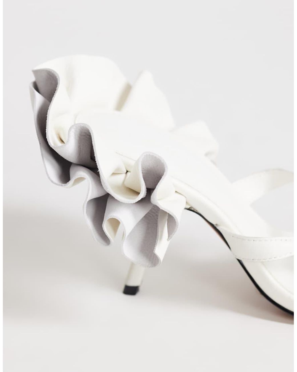 TOPSHOP White Ophelia Real Leather High Heel Sandals With Ruffle