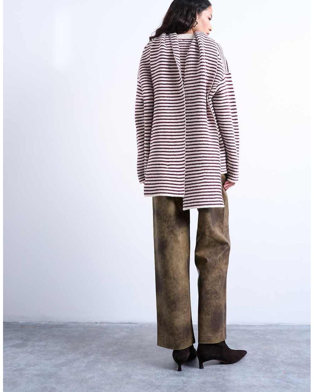 TOPSHOP Purple Knit Stripe Oversized Sweater With Scarf