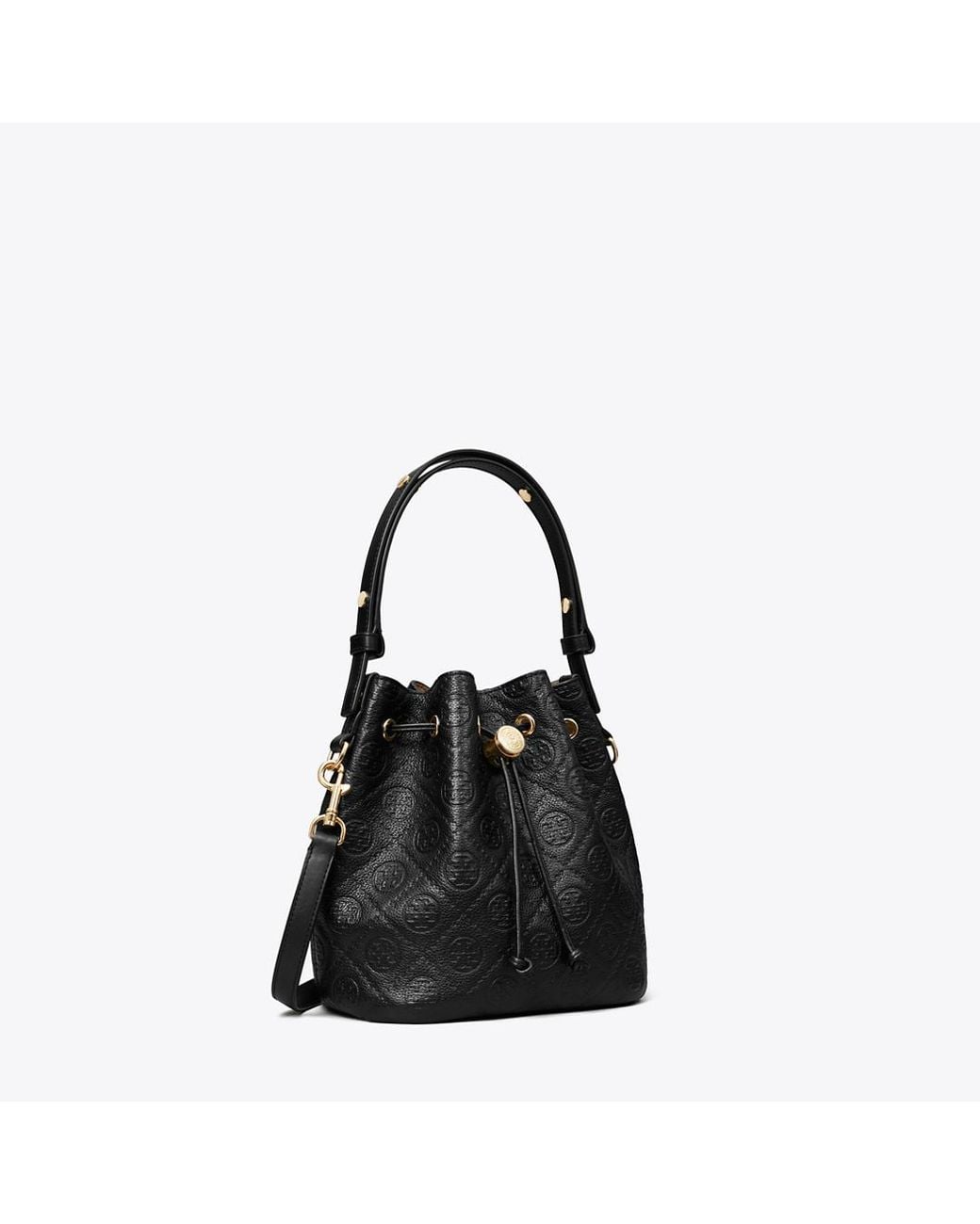 Tory Burch Black T Monogram Pebbled Bucket Bag