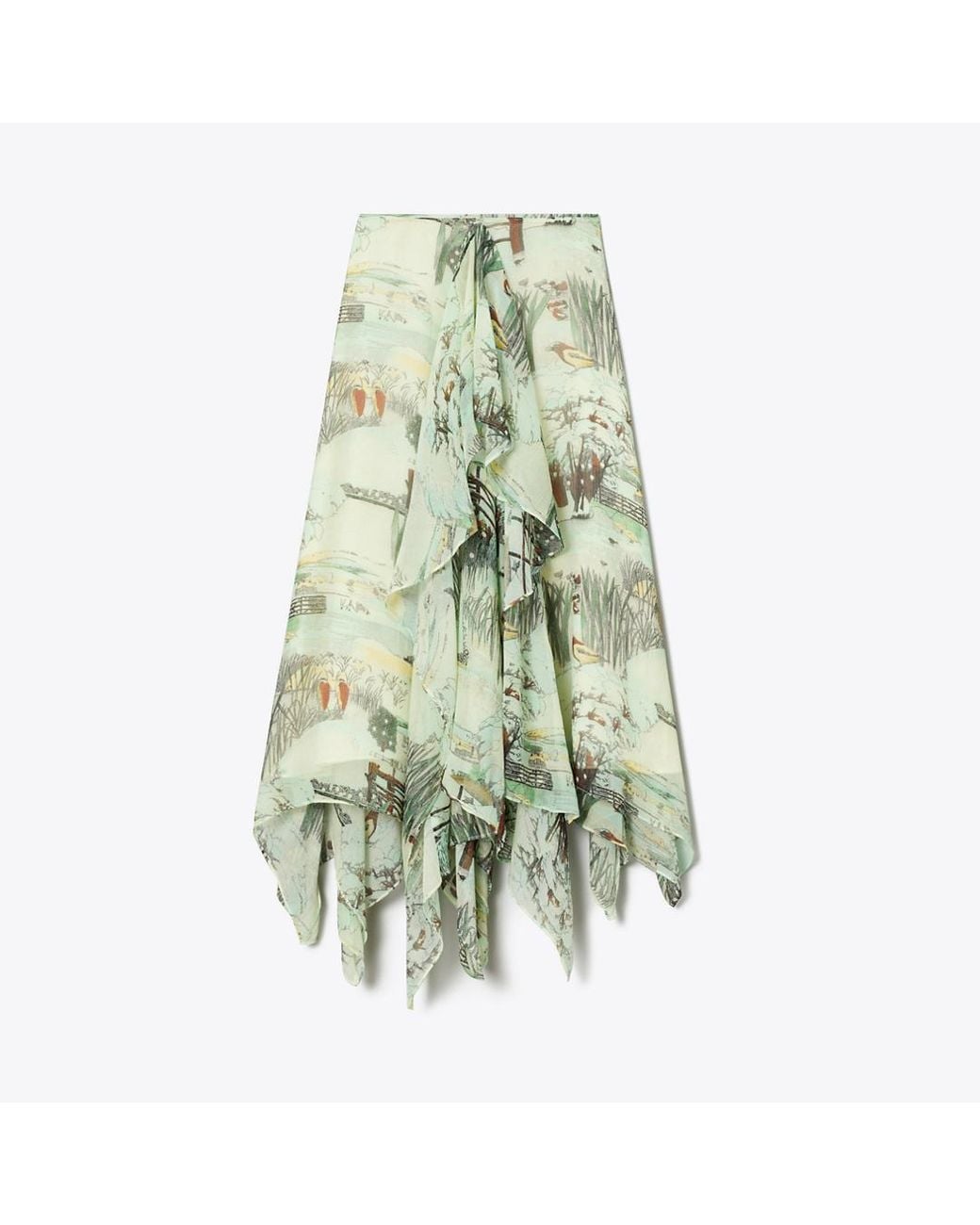 Tory Burch Green Printed Chiffon Skirt