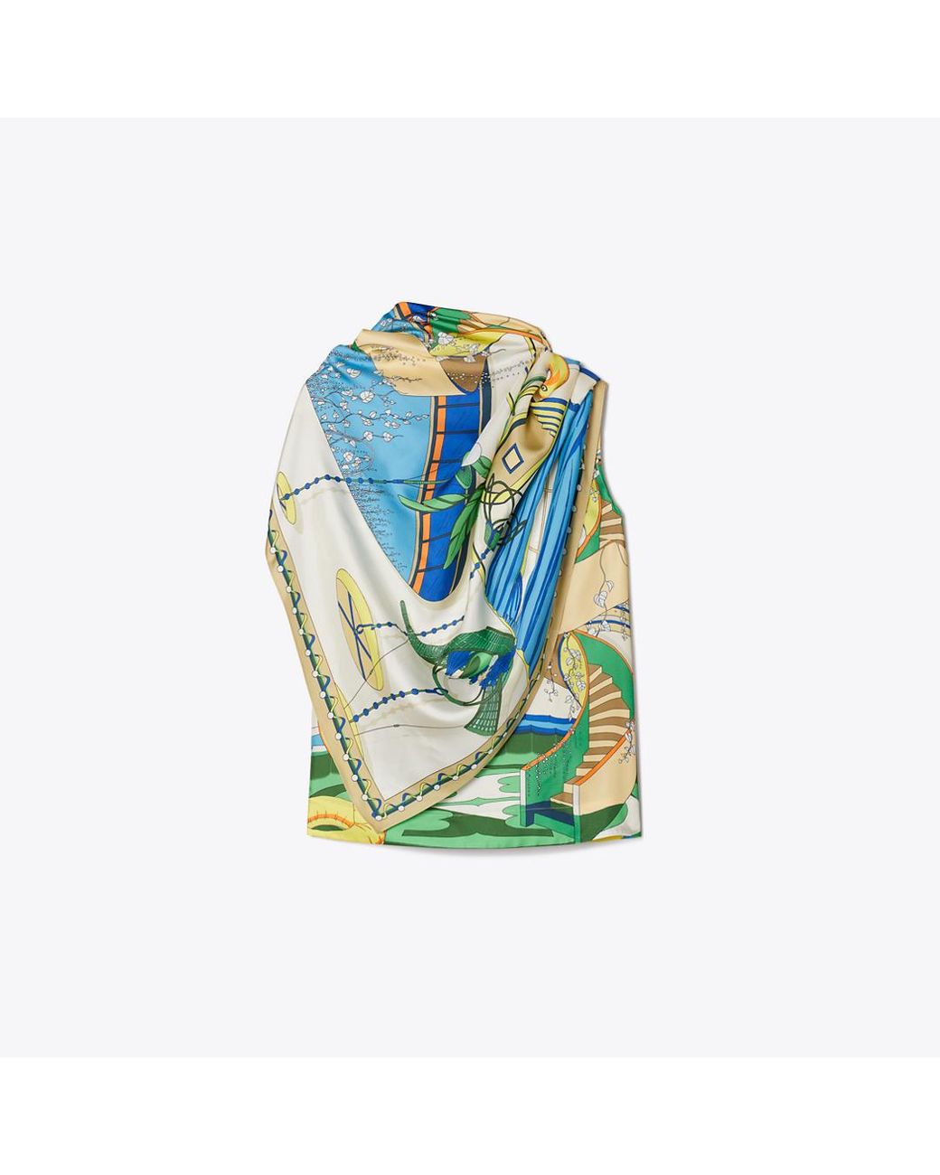 Tory Burch Blue Printed Silk Cape Top