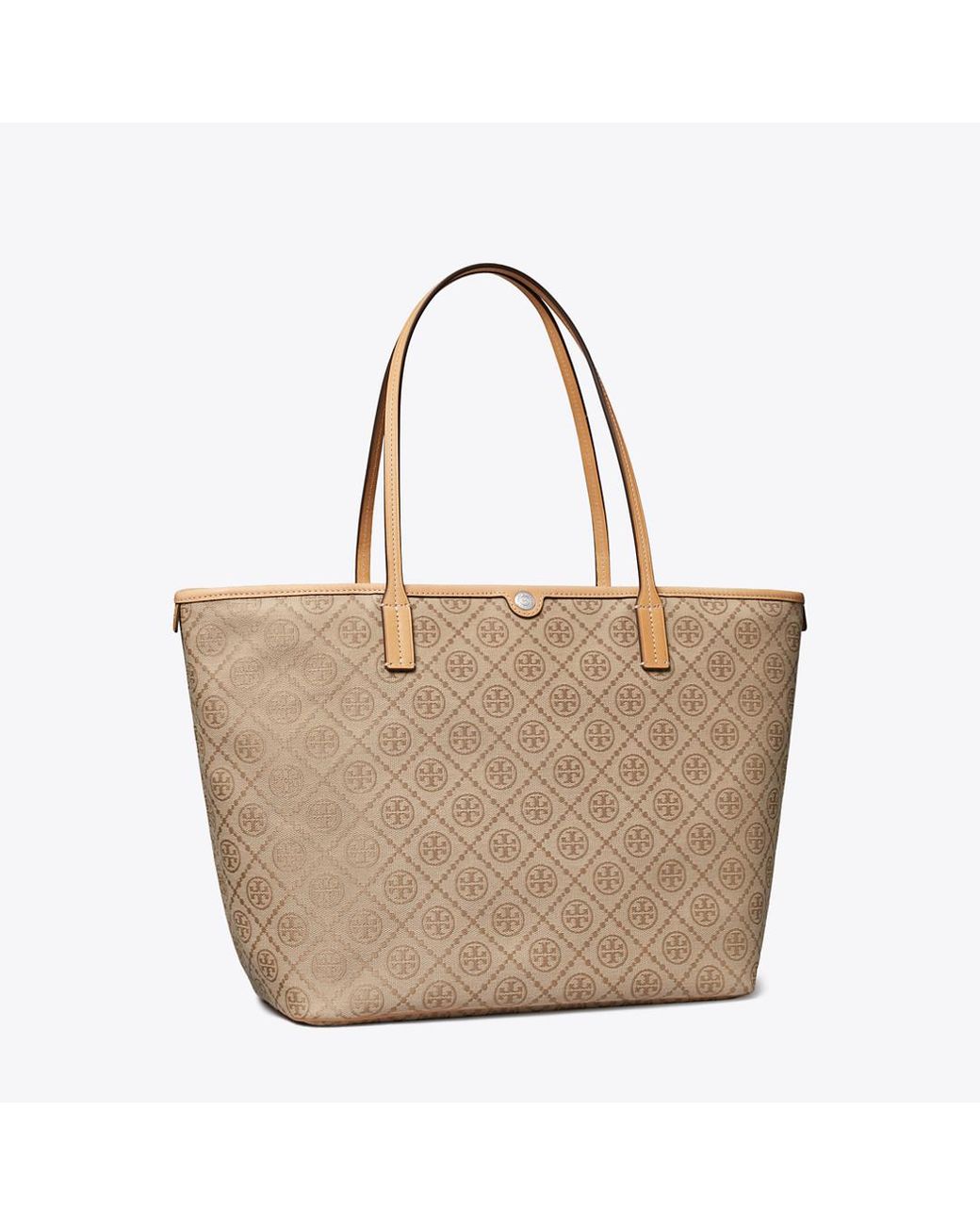 Tory Burch Natural T Monogram Zip Tote