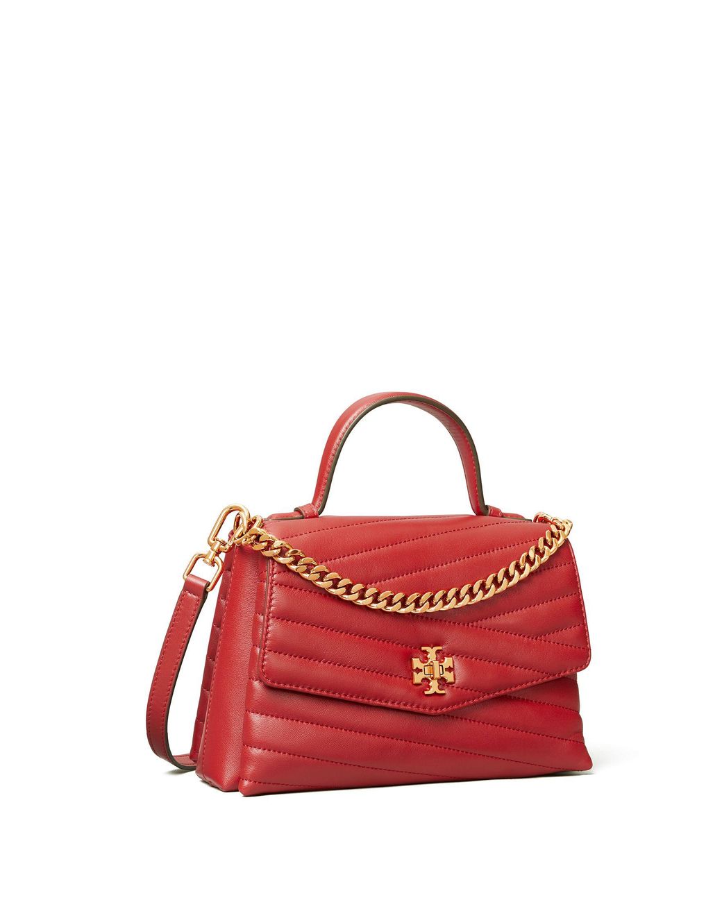 Tory Burch Kira Small Chevron Leather Top Handle Bag in Red