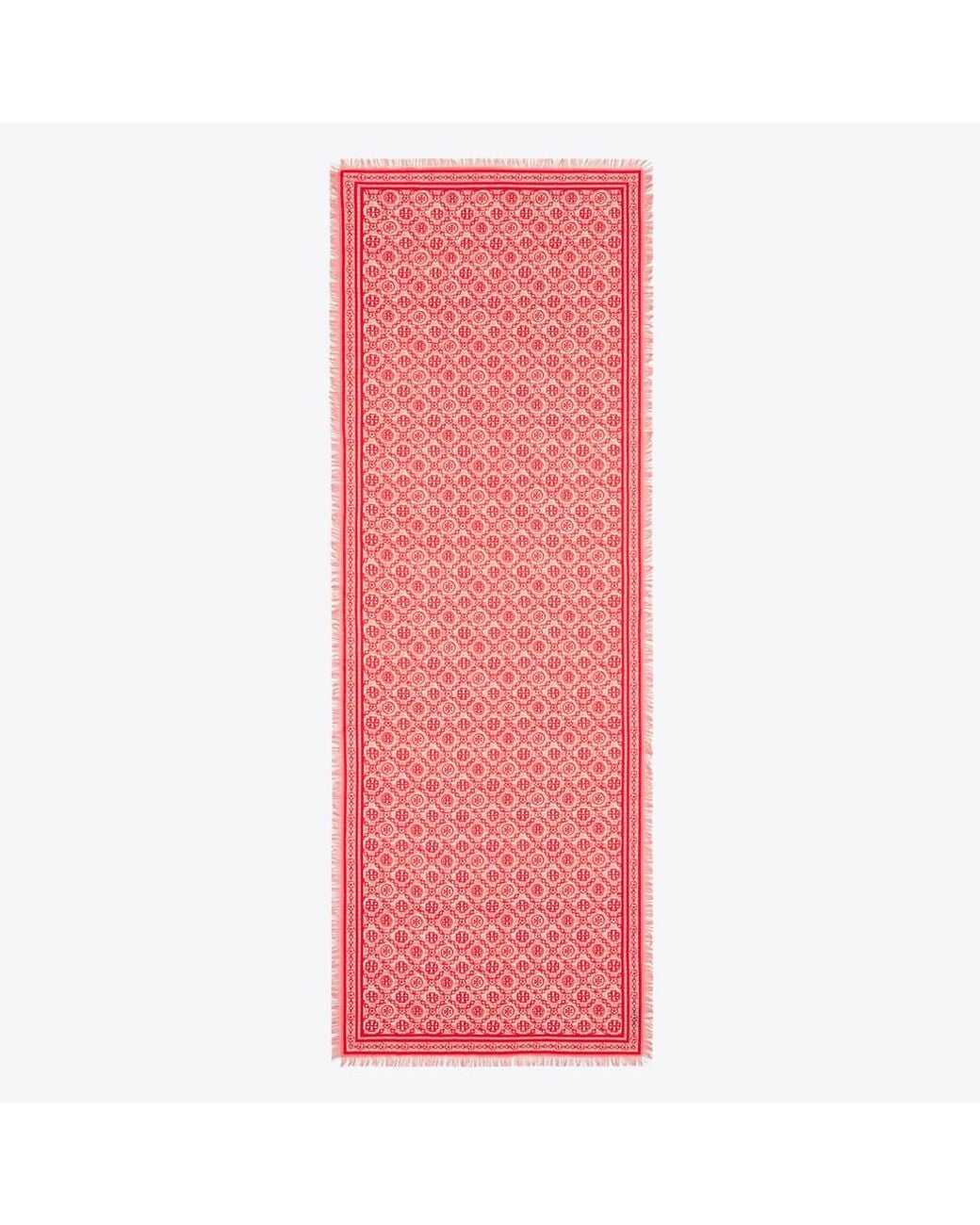 Tory Burch Pink T Monogram Floral Oblong Scarf
