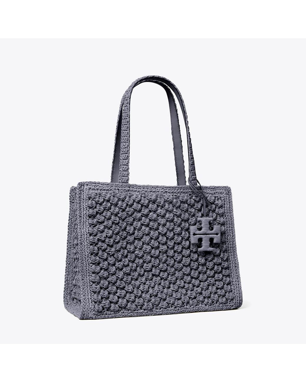 Tory Burch Blue Small Ella Hand-Crocheted Popcorn Tote