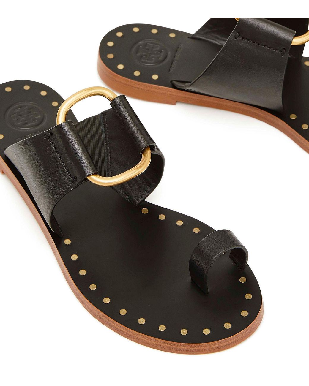 Tory Burch Ravello Studded Leather Ring Sandals in Black Lyst Canada