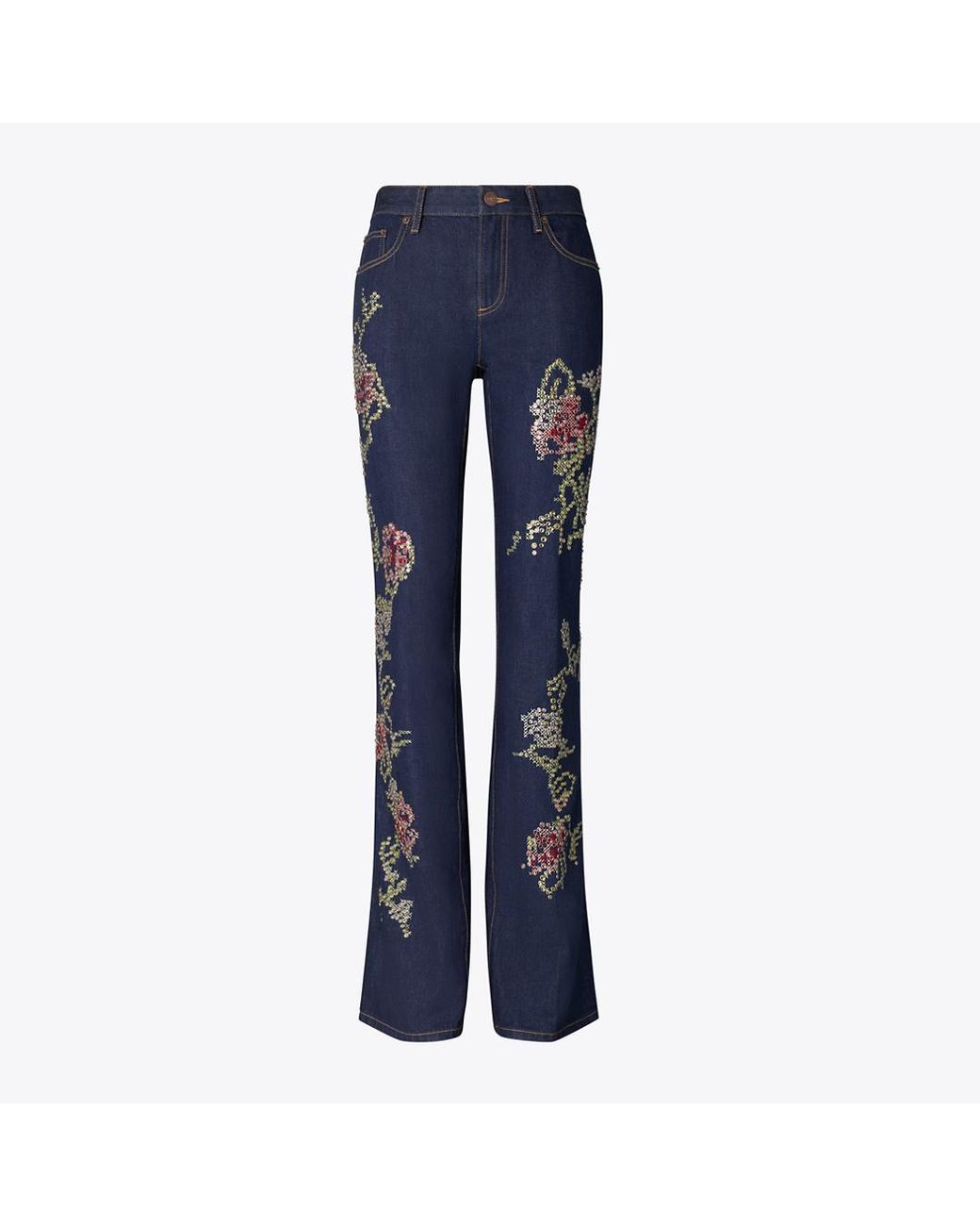 Tory Burch Blue Embellished Bootcut Jean