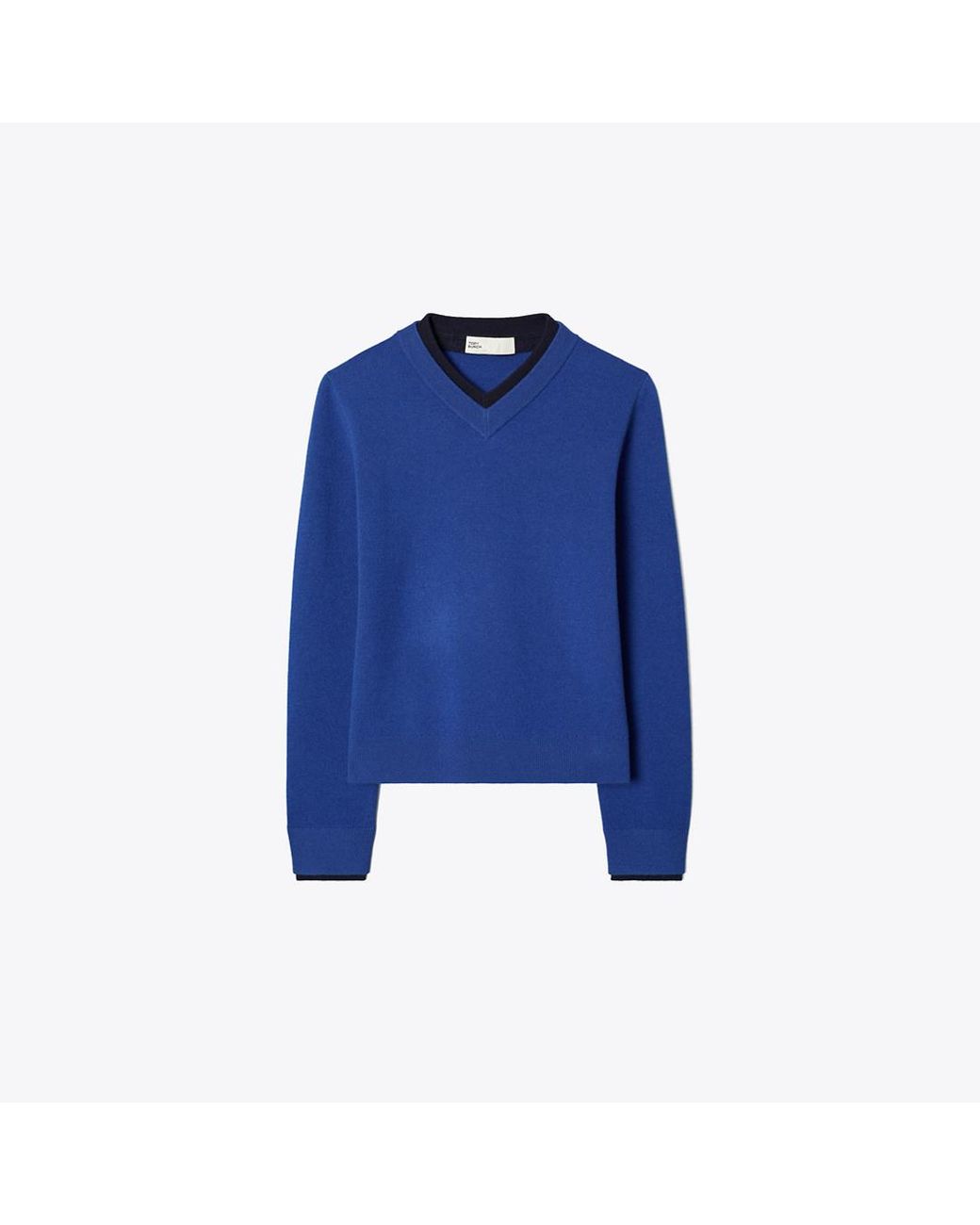 Tory Burch Blue Wool Double Collar V-Neck Sweater