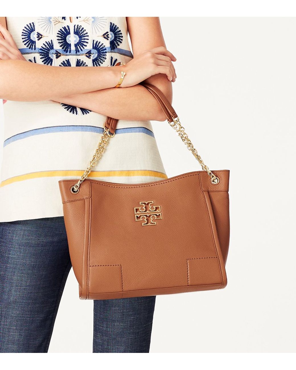 Tory Burch Britten Small Slouchy Tote in Blue | Lyst