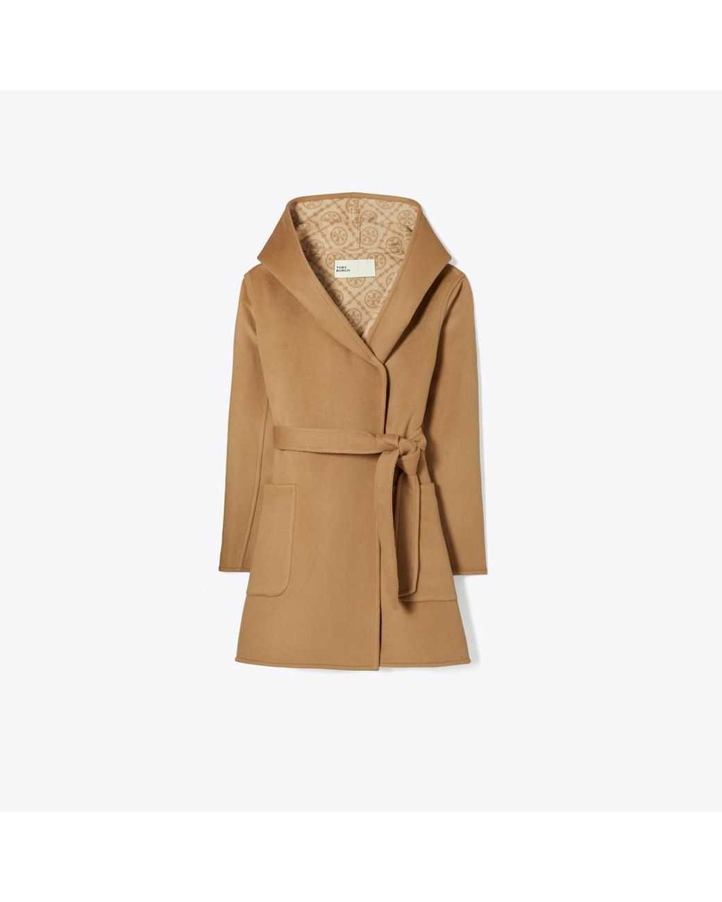 Tory Burch Natural Hooded Wool Coat