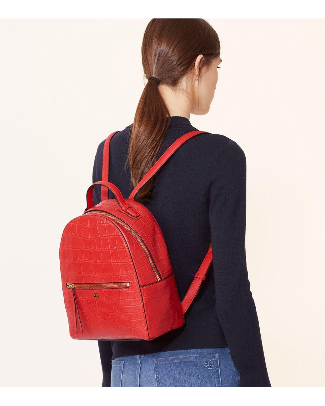 Tory Burch Croc-embossed Mini Backpack in Red | Lyst