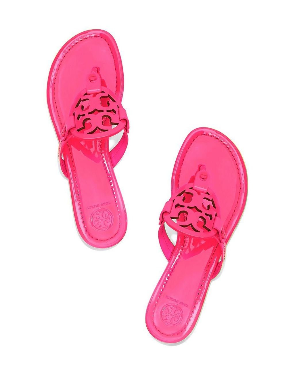 Tory Burch Miller Fluorescent Sandal, Patent Leather in Pink | Lyst