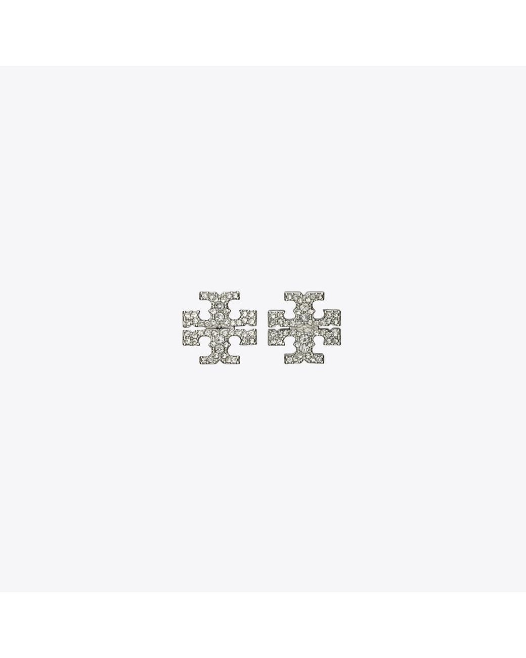 Tory Burch White Icon Pavé Stud Earrings, One Size