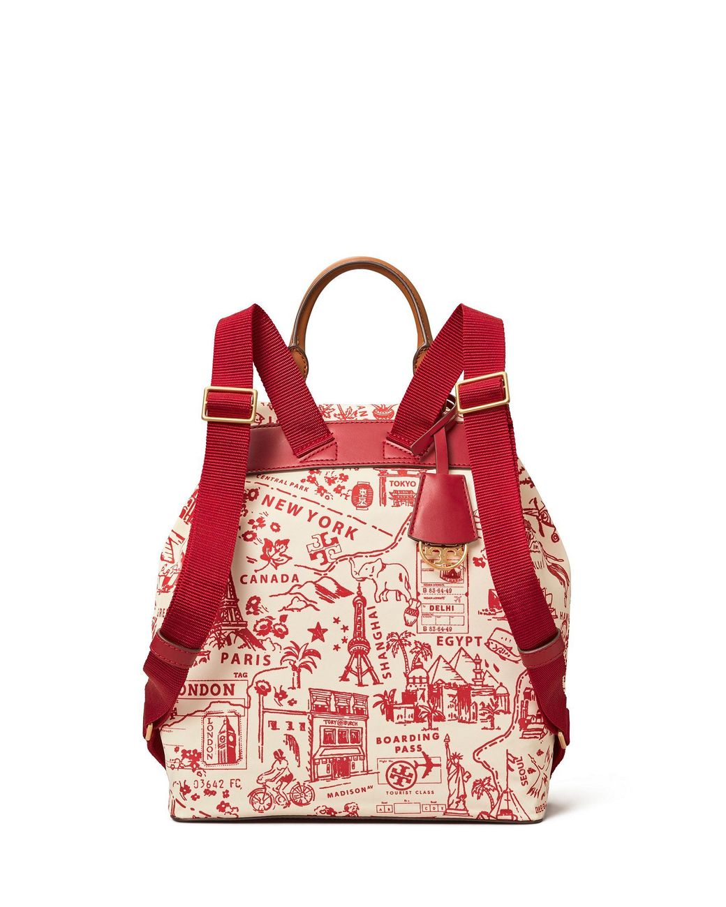 Tory Burch Perry Nylon Printed Flap Backpack in Red | Lyst