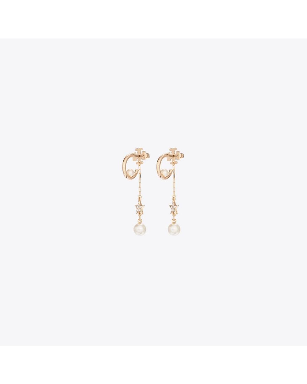 Tory Burch White Moondance Star Pearl Drop Earrings