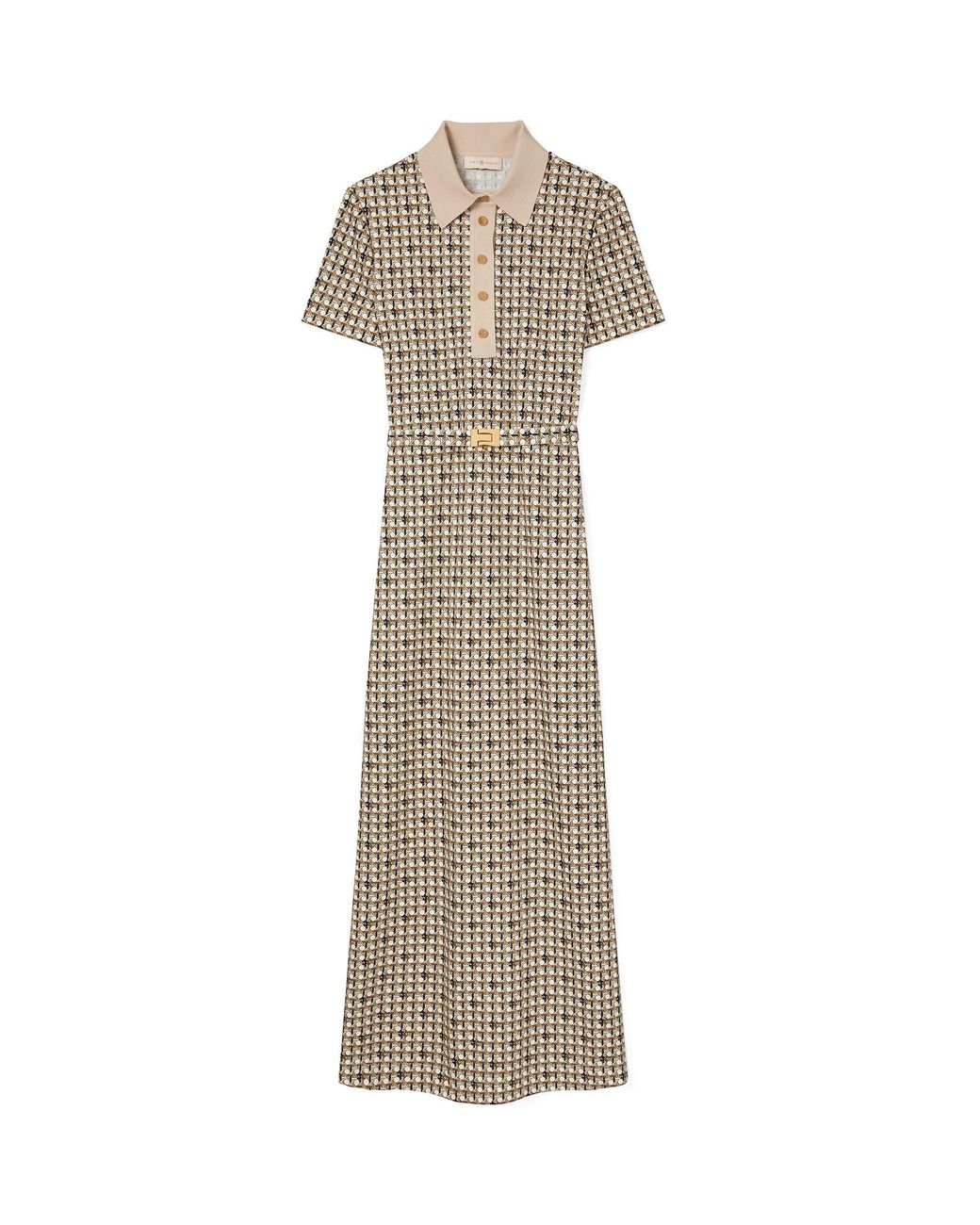 Tory Burch Printed Knit Poplin Polo Dress in Natural | Lyst