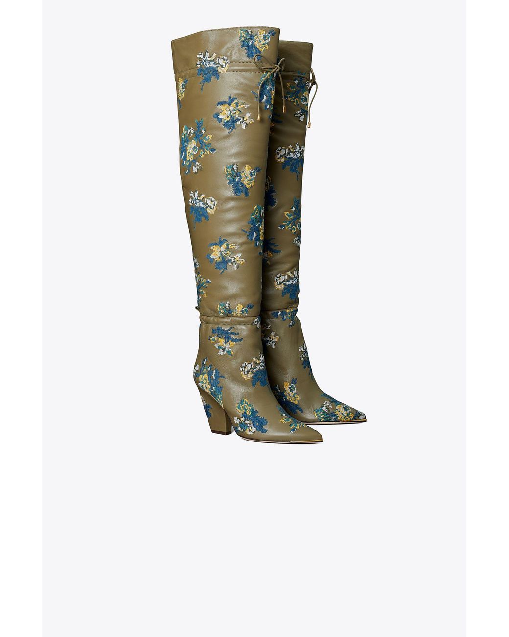 Tory Burch Lila Embroidered Over-the-knee Scrunch Boot in Green | Lyst  Canada