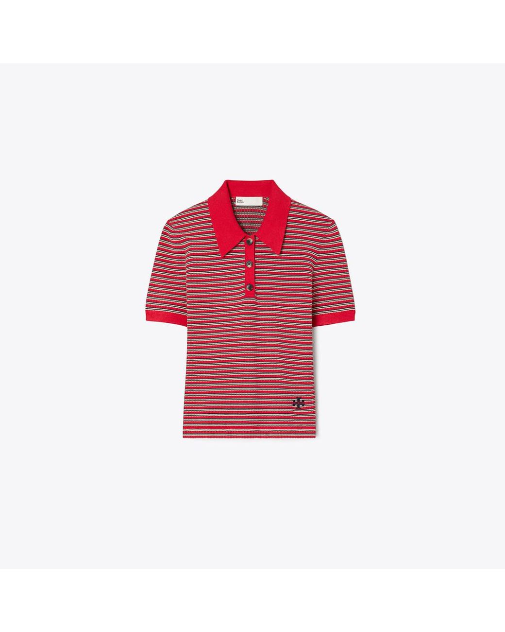 Tory Burch Red Striped Viscose Polo