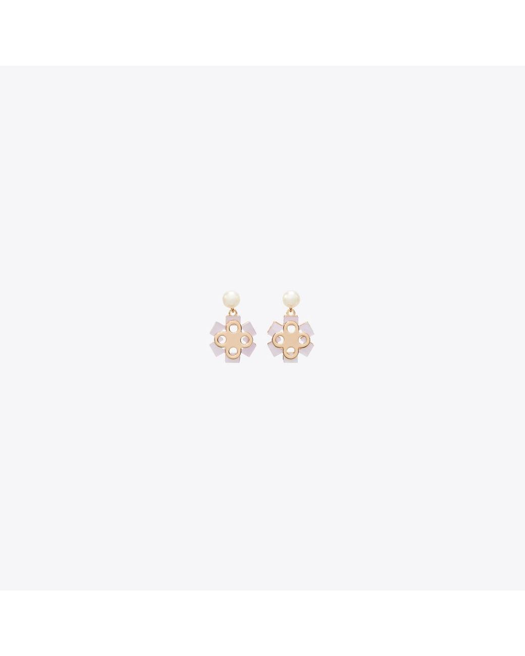 Tory Burch White Forget Me Not Pearl Drop Earrings