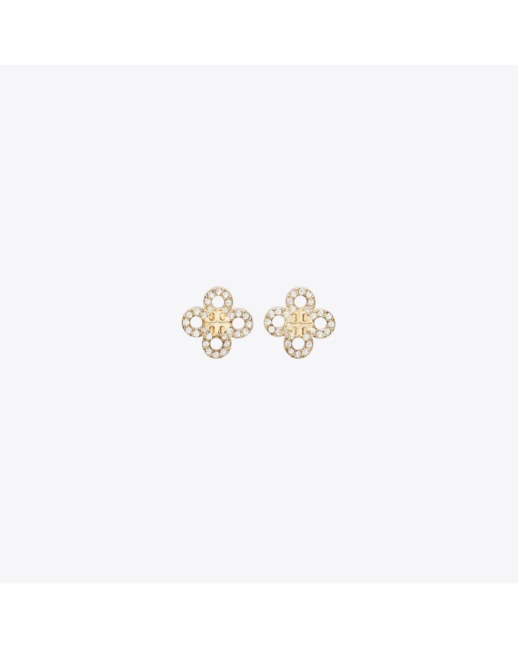 Tory Burch White Forget Me Not Clover Stud Earrings