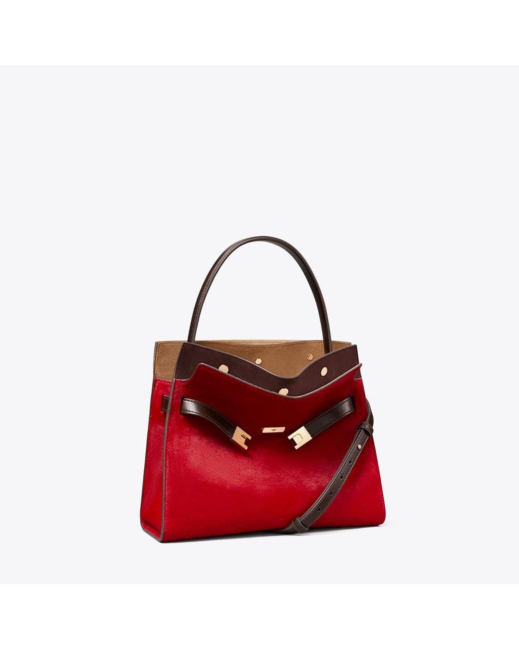 Tory Burch Red Small Lee Radziwill Calf Hair Double Bag