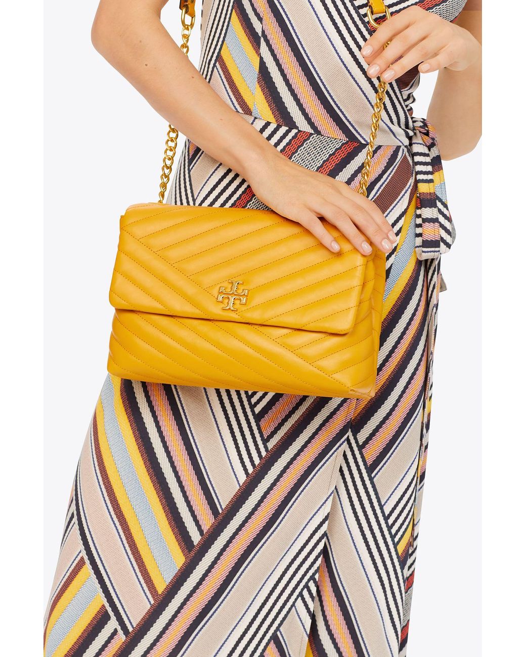 Tory Burch Kira Chevron Small Flap Shoulder Bag in Sycamore /Rolled Gold  $458