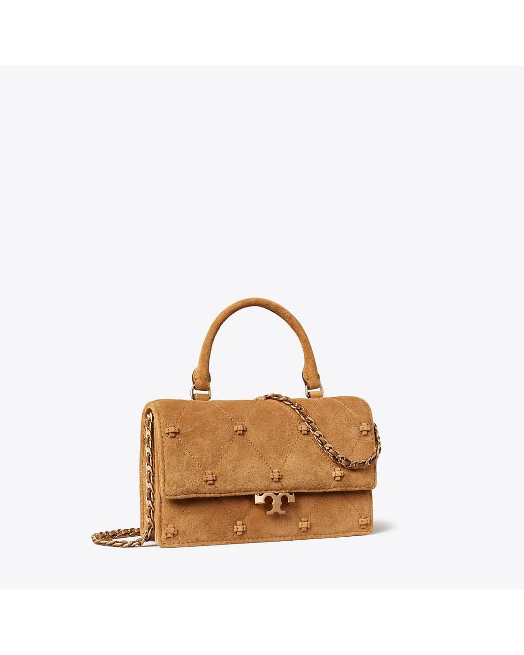 Tory Burch Brown Mini Bunny Knot Suede Top Handle Bag