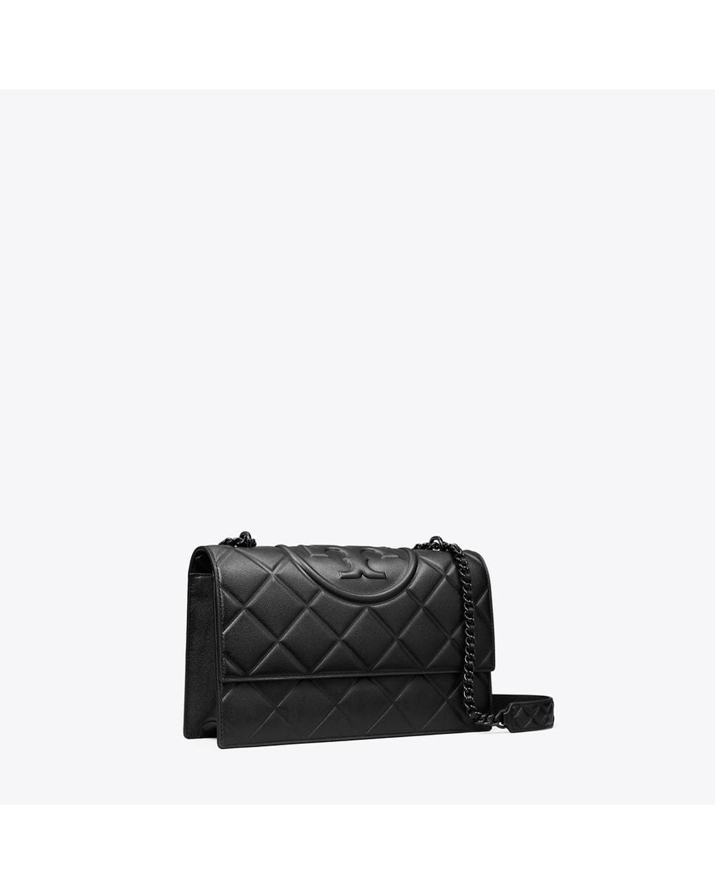 Tory Burch Black Small Fleming Polished-Grain Shoulder Bag