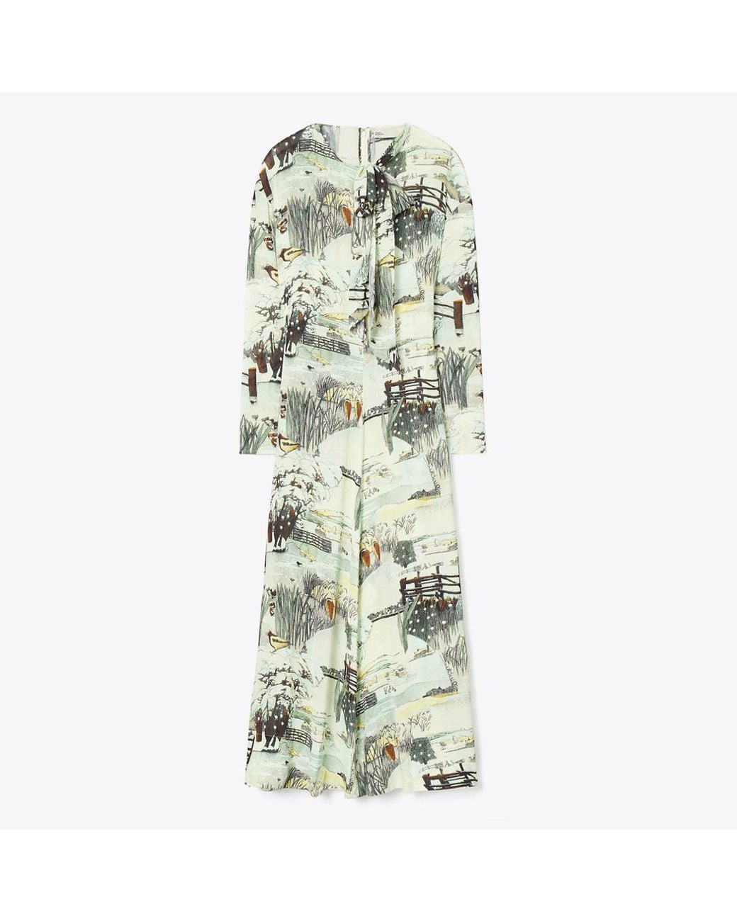Tory Burch Green Printed Viscose Bow Dress
