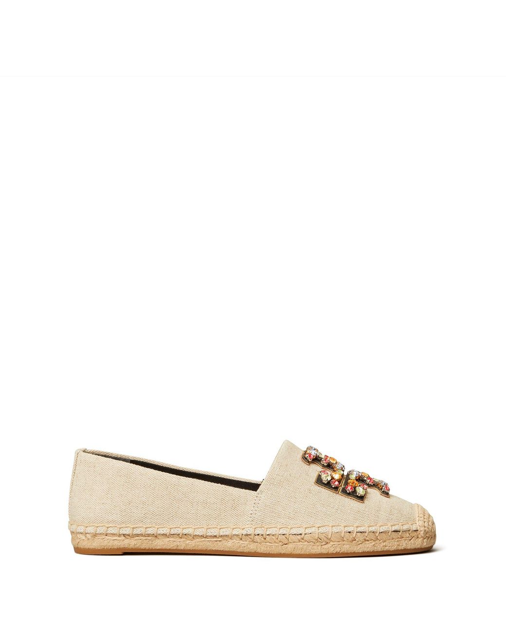 Tory Burch Ines Embellished Leather & Linen Espadrilles in Natural | Lyst