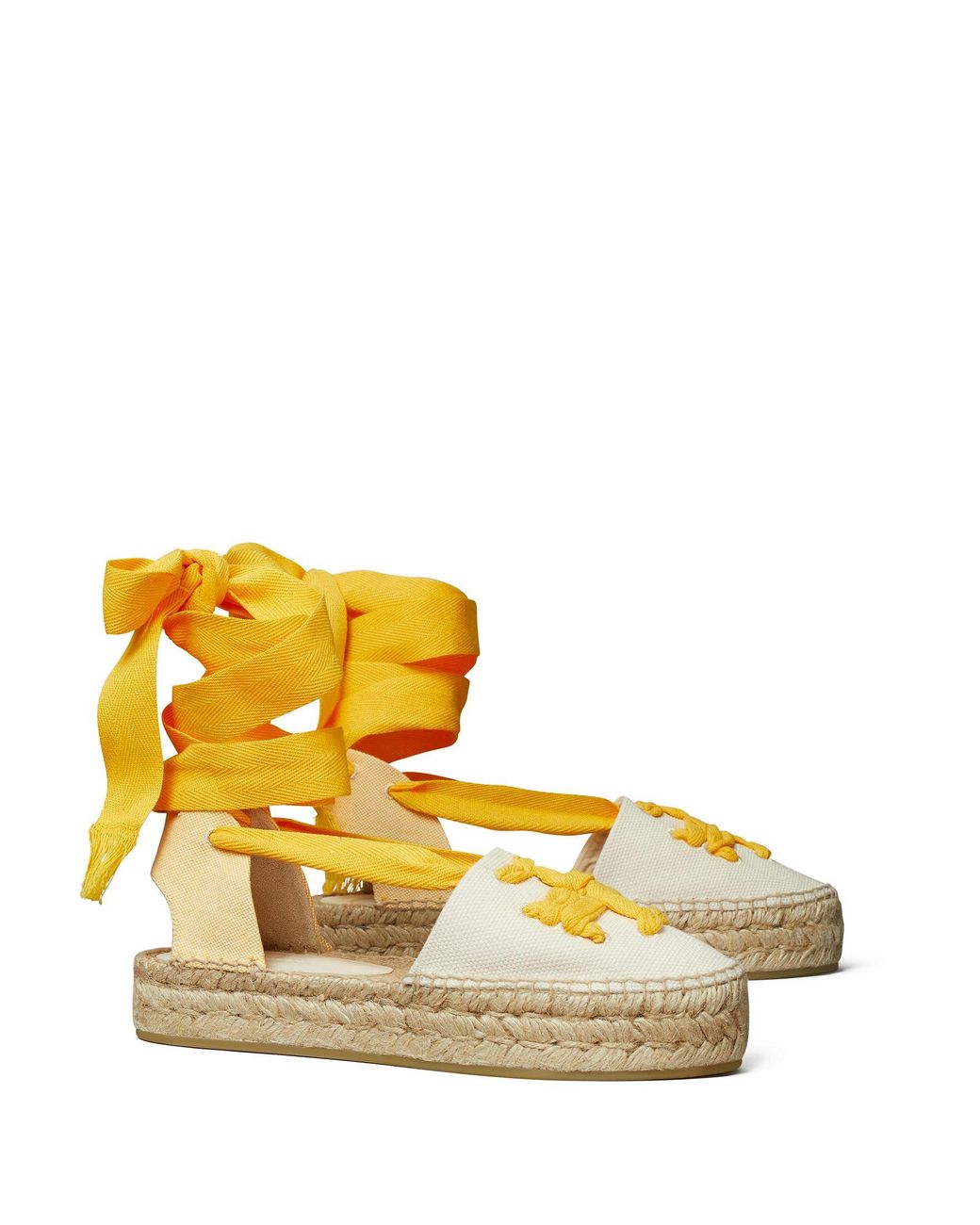 Tory Burch Woven Double T Espadrille in Yellow | Lyst