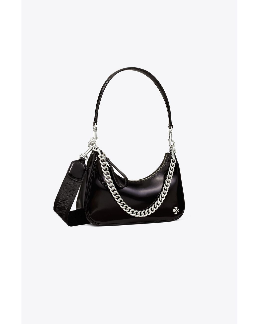 Tory Burch Small 151 Mercer Spazzolato Crescent Bag in Black