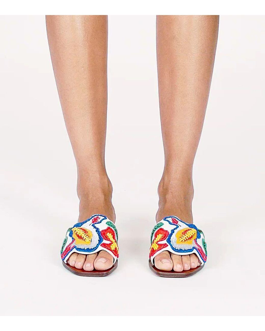 Tory Burch Multicolor Beads Embroidered Leather Bianca Slides Size 39 |  Lyst Canada