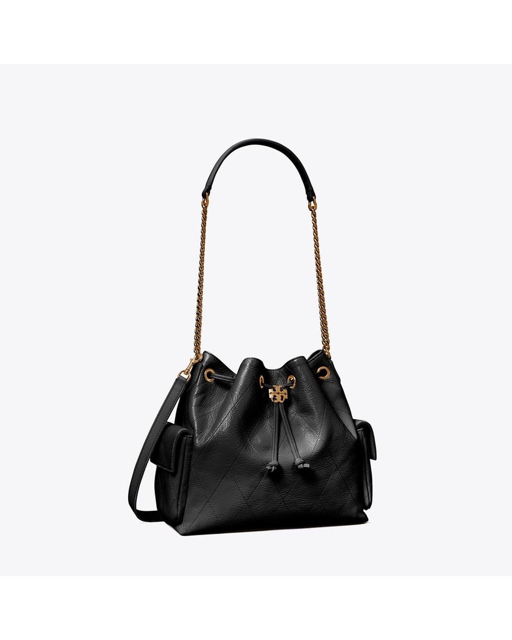 Tory Burch Black Charlie Quilted Drawstring Shoulder Bag
