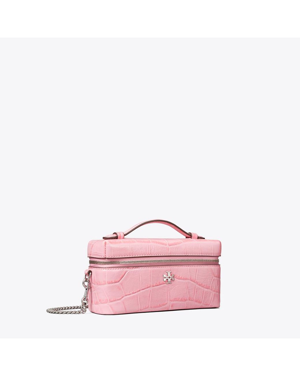 Tory Burch Pink Charlie Croc-Embossed Vanity Case