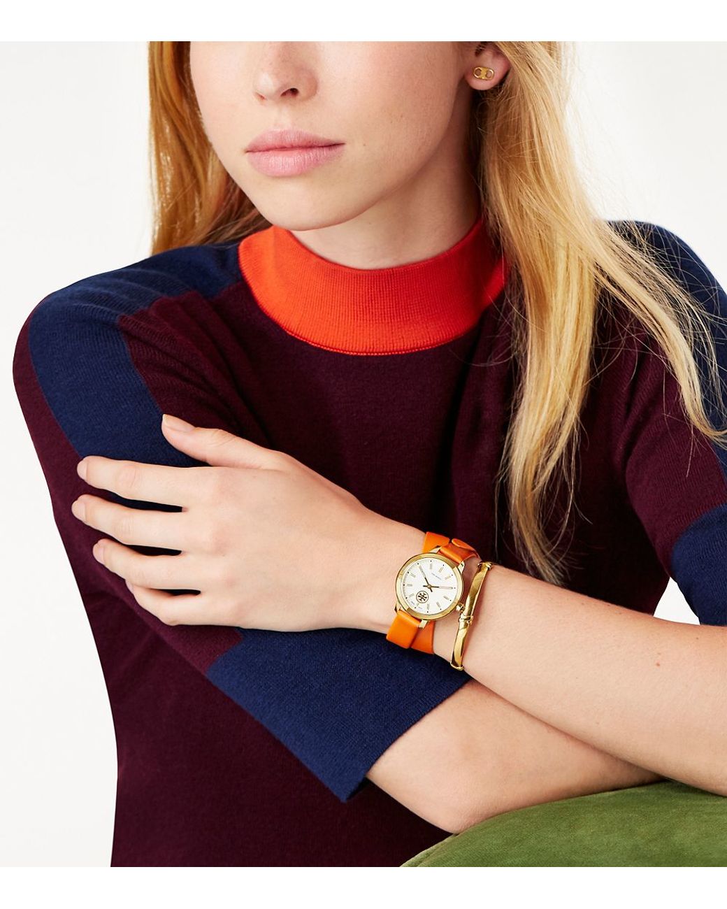 Tory Burch Collins Double-wrap Watch, Orange Leather/gold-tone, 32 Mm in  Metallic | Lyst