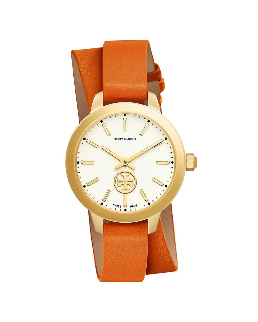Tory Burch Collins Double-wrap Watch, Orange Leather/gold-tone, 32 Mm in  Metallic | Lyst