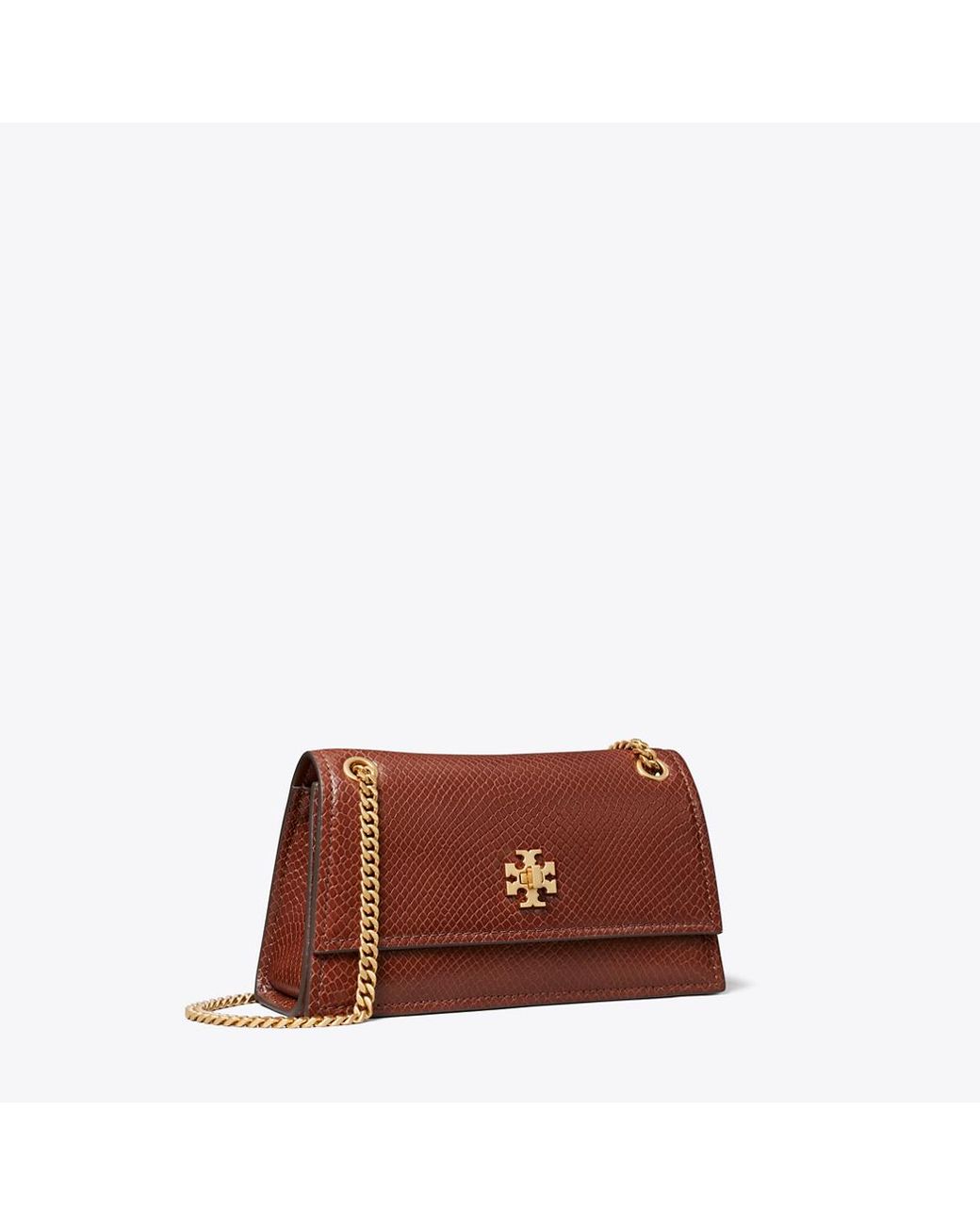 Tory Burch Brown Mini Kira Turnlock Snake-Embossed Shoulder Bag