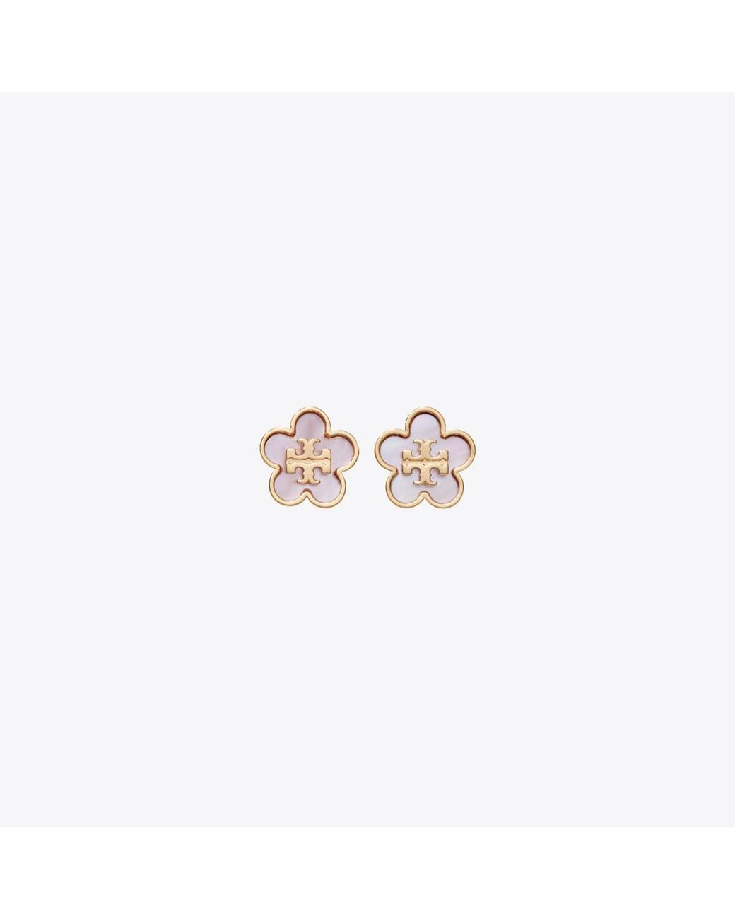Tory Burch White Forget Me Not Stud Earrings