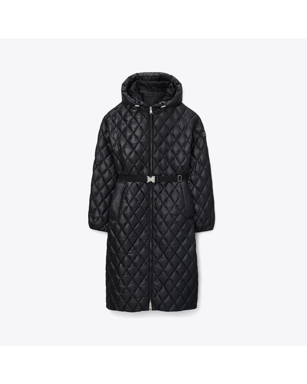 Tory Burch Black Hooded Quilted Nylon Coat