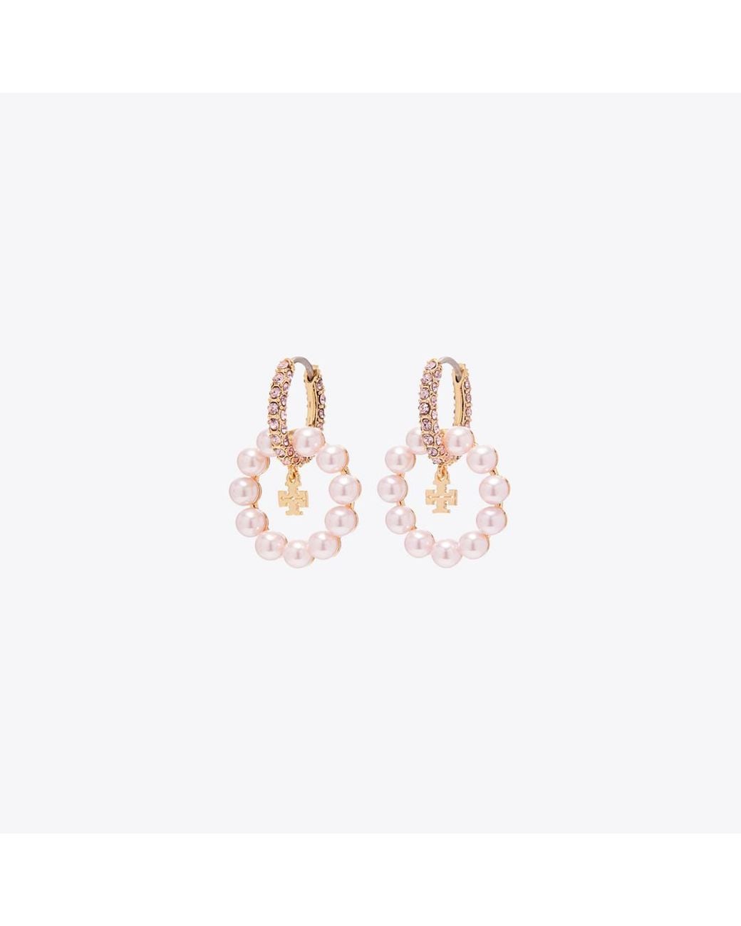 Tory Burch Pink Moondance Pearl Hoop Earrings