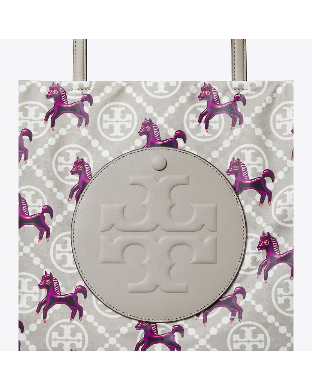 Tory Burch Gray Ella Horse Nylon Small Tote, One Size