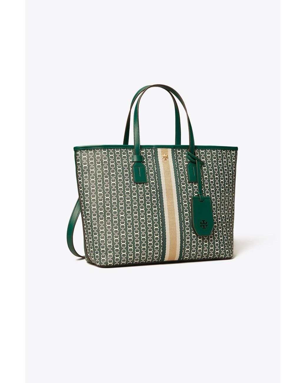 Tory Burch Green Coated Canvas Small Gemini Link Tote Tory Burch