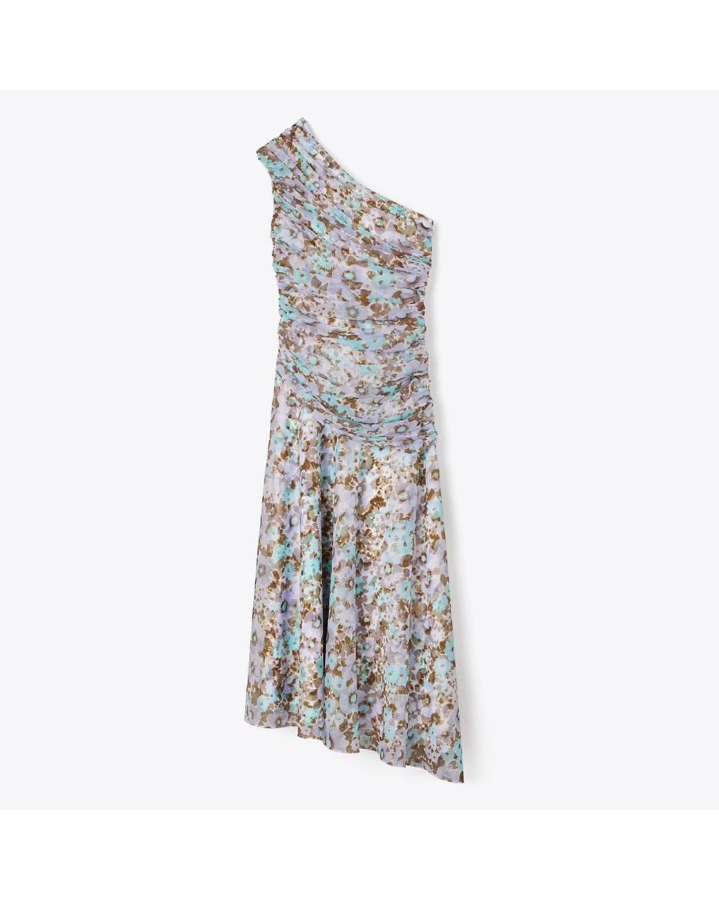 Tory Burch Gray Printed One-Shoulder Dress