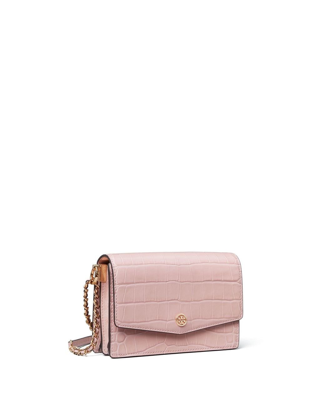 Tory Burch Croc Embossed Leather Shoulder Bag in Pink | Lyst