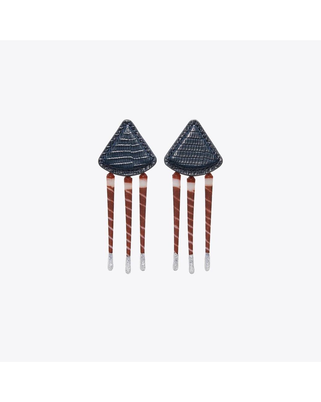 Tory Burch Blue Leather Tiger Earrings