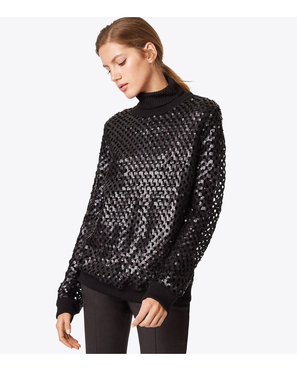 Tory Burch Wool Lansing Sweater in Black | Lyst